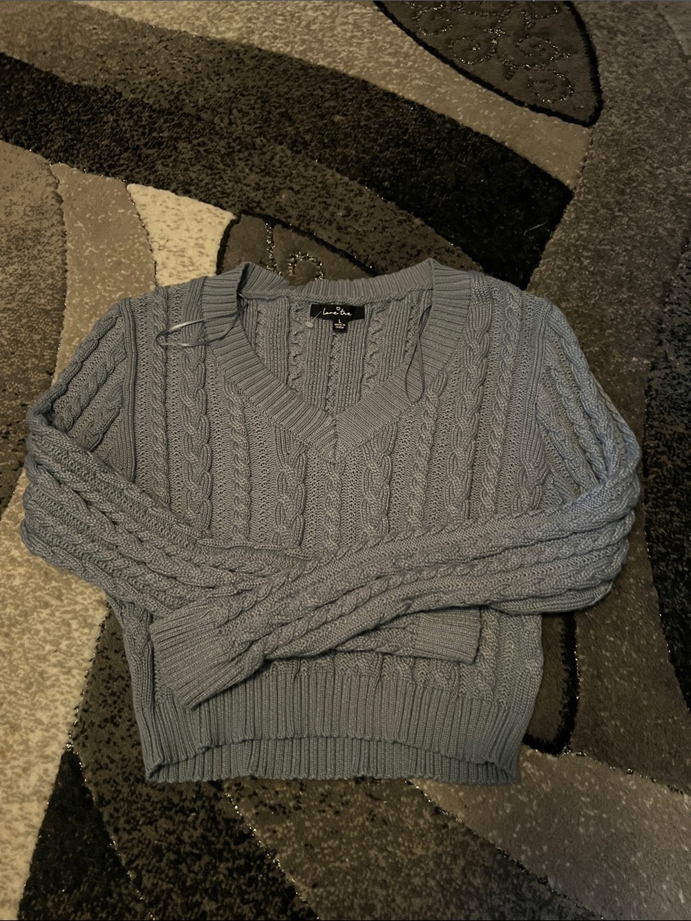 Love Tree Pale Blue Cable Knit V-Neck Pullover